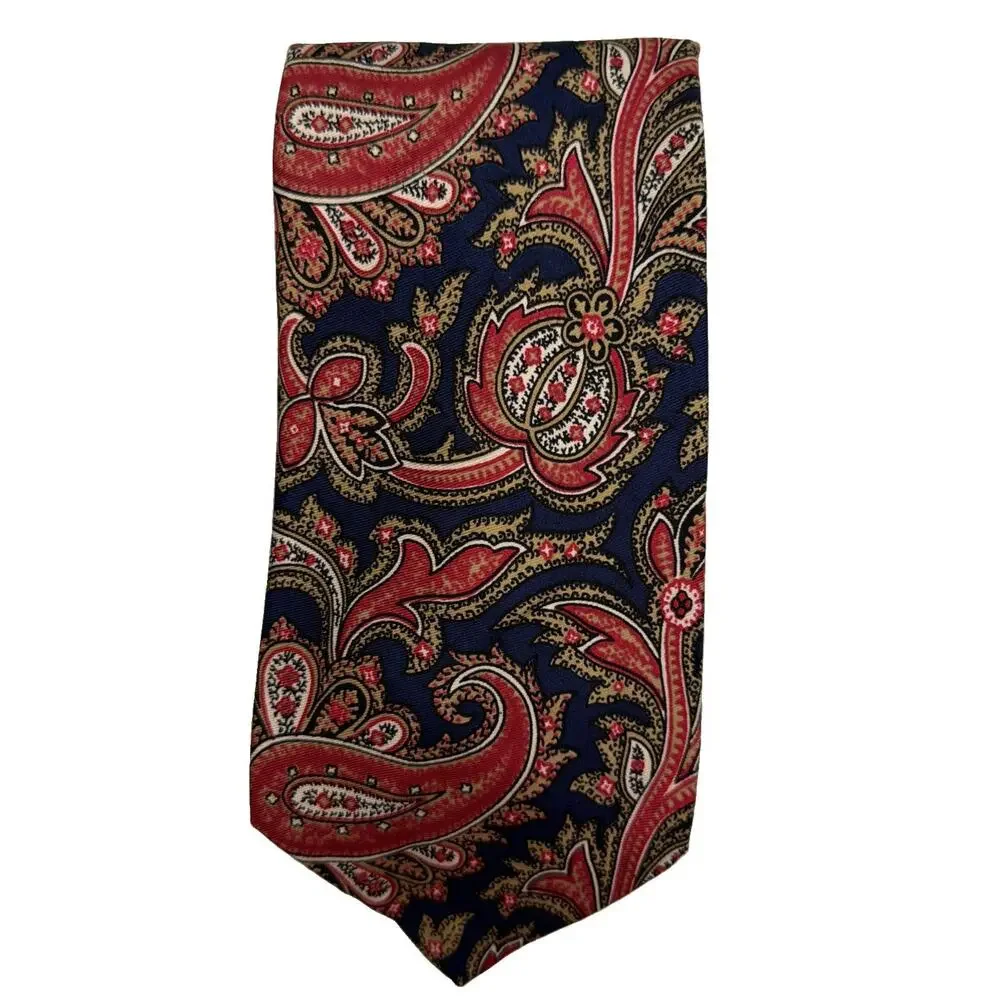 Liberty of London Men’s Tie Red Paisley 100% Silk Made in USA Classic Necktie